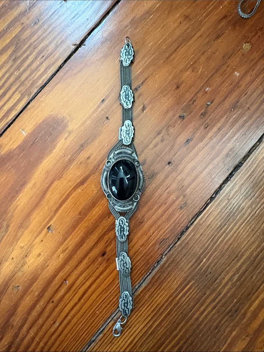 Sterling-Style Black Stone Women's Bracelet - Black Silver Accent